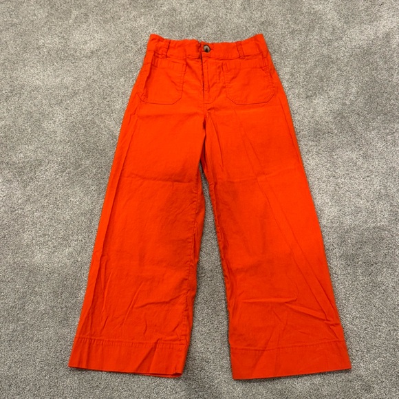 Anthropologie Maeve Colette High Rise Wide Crop Leg Pants Linen Orange size 28 - Picture 3 of 10